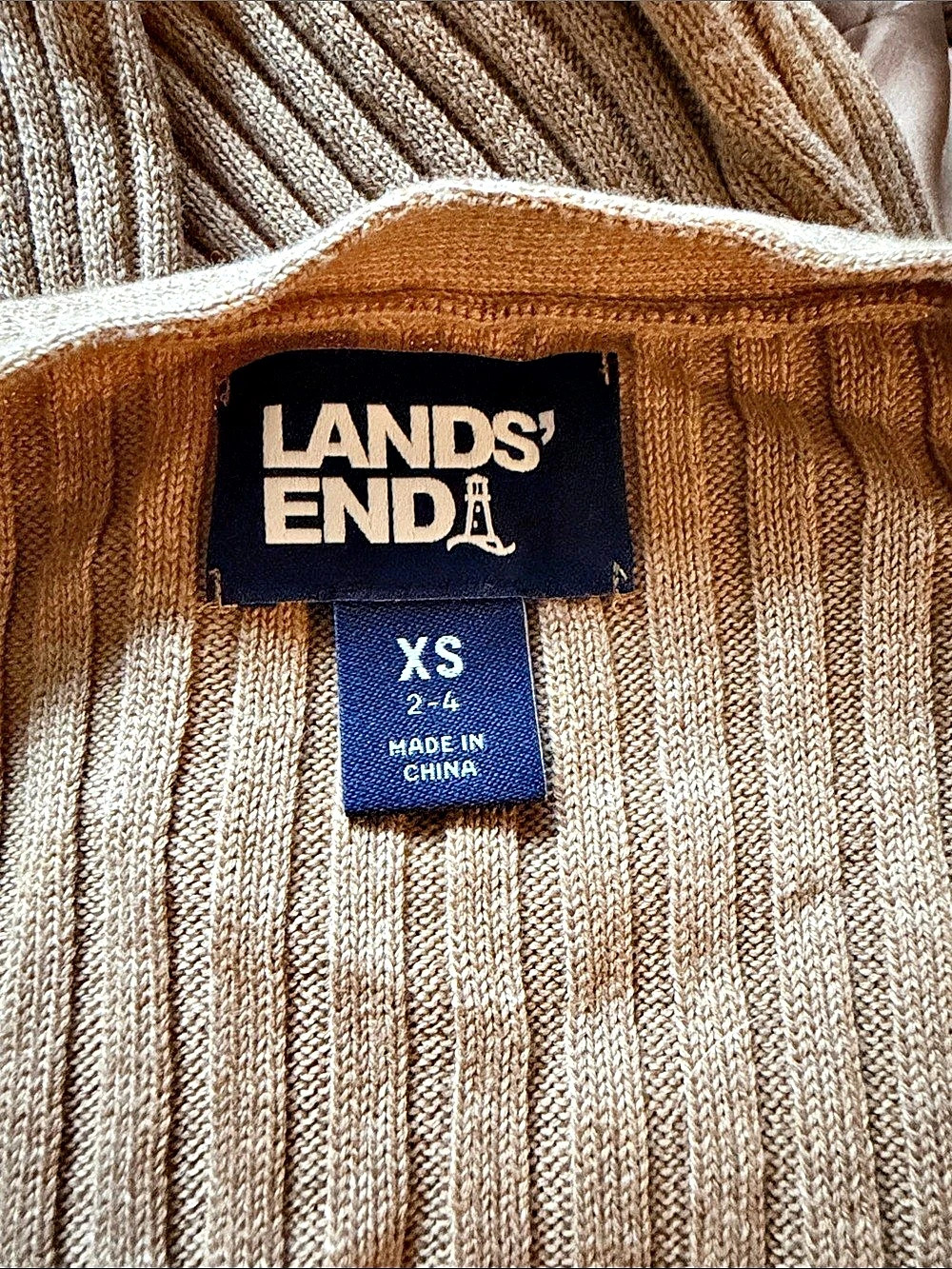 Lands' End Ribbed Button-Front Cardigan in Brown Size XS